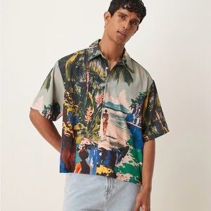 ASOS DESIGN oversized boxy shirt with beach print in multi S
